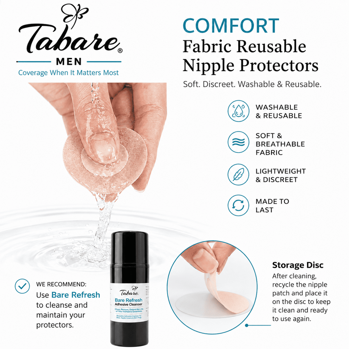 Tabare Men Comfort Reusable Fabric Nipple Protectors Cleaning