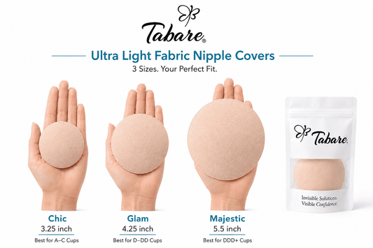 Tabare Ultra Light Fabric Non-Adhesive Nipple Covers Size Comparison