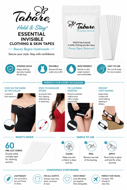 Hold & Stay™ Essential Invisible Clothing and Skin Tapes