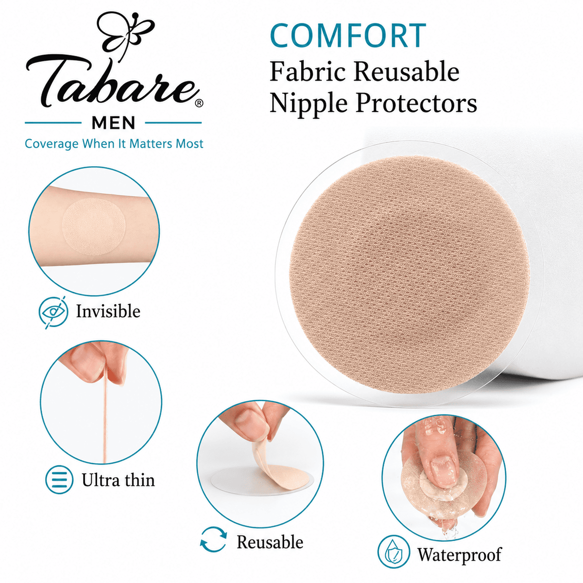 Tabare Men Comfort Reusable Fabric Nipple Protectors